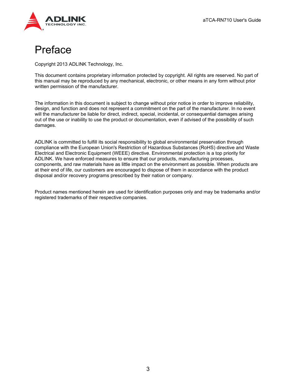 Preface | ADLINK aTCA-N700 User Manual | Page 3 / 59