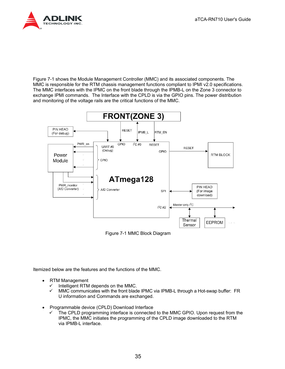 7 module management controller, 1 overview, 2 features and functions | 4 port, Mapping, Table 6-1 service port mapping | ADLINK aTCA-N700 User Manual | Page 35 / 59