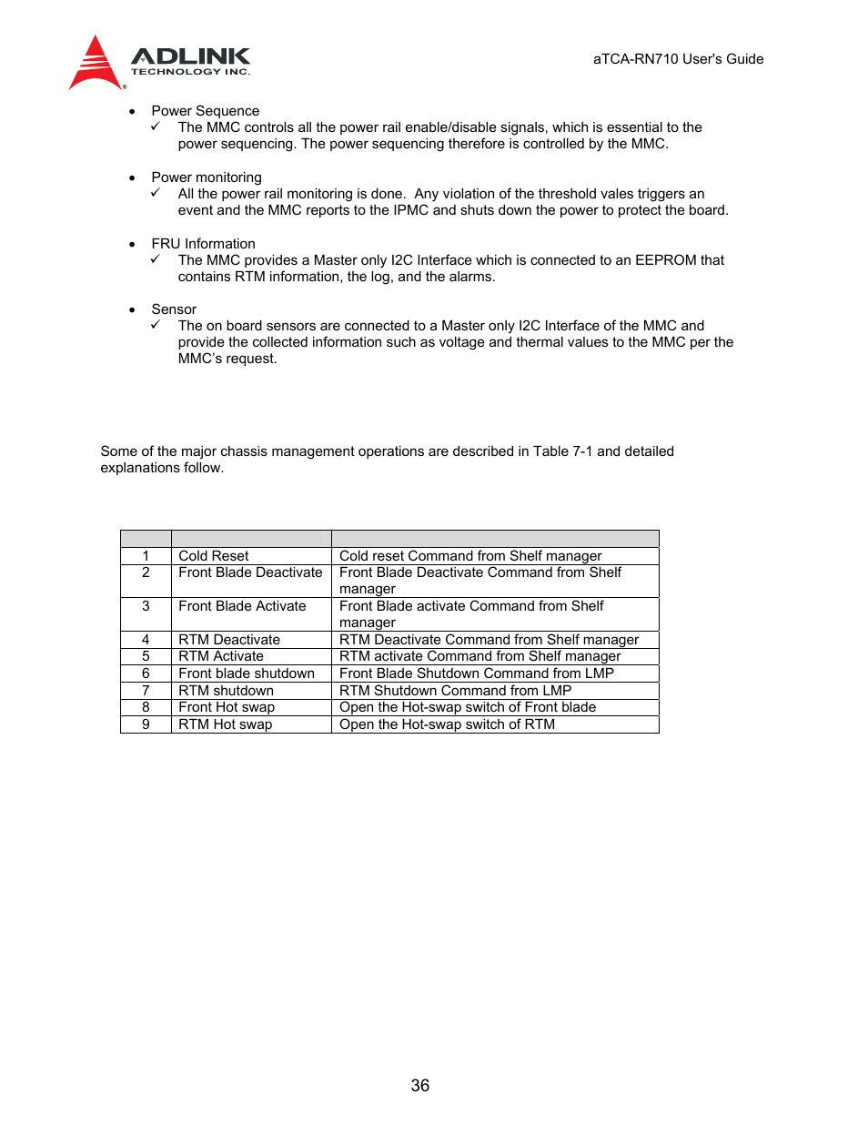 3 mmc control operation, Module management controller, 1 overview | 2 features, And functions | ADLINK aTCA-N700 User Manual | Page 36 / 59