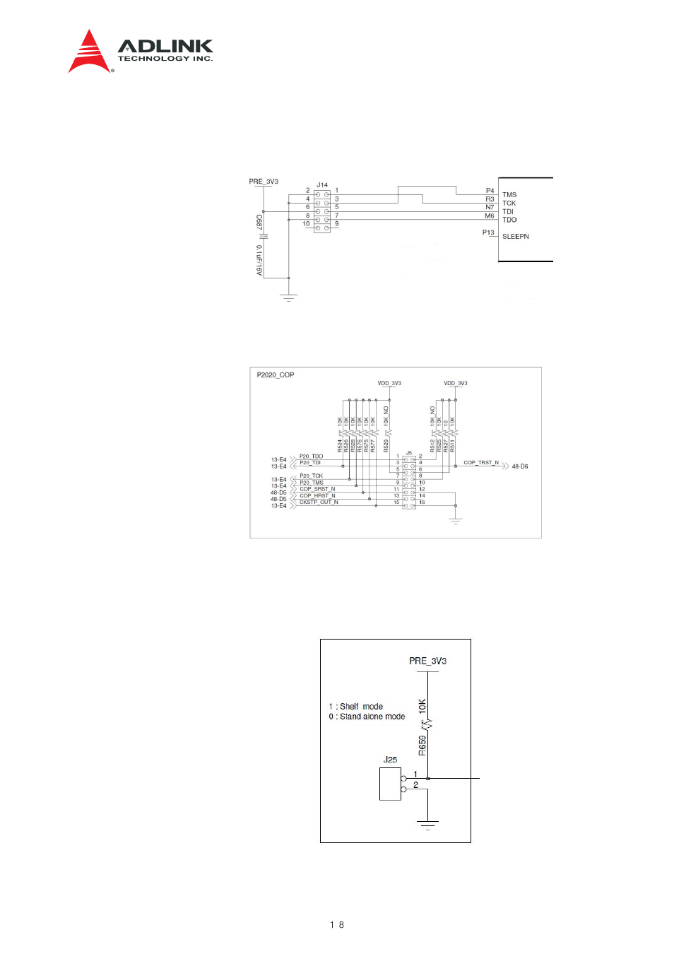 Headers and jumpers, Figure 4-3 cpld jtag header, Figure 4-4 cop header | Figure 4-5 standalone mode selector header | ADLINK aTCA-N700 User Manual | Page 18 / 82