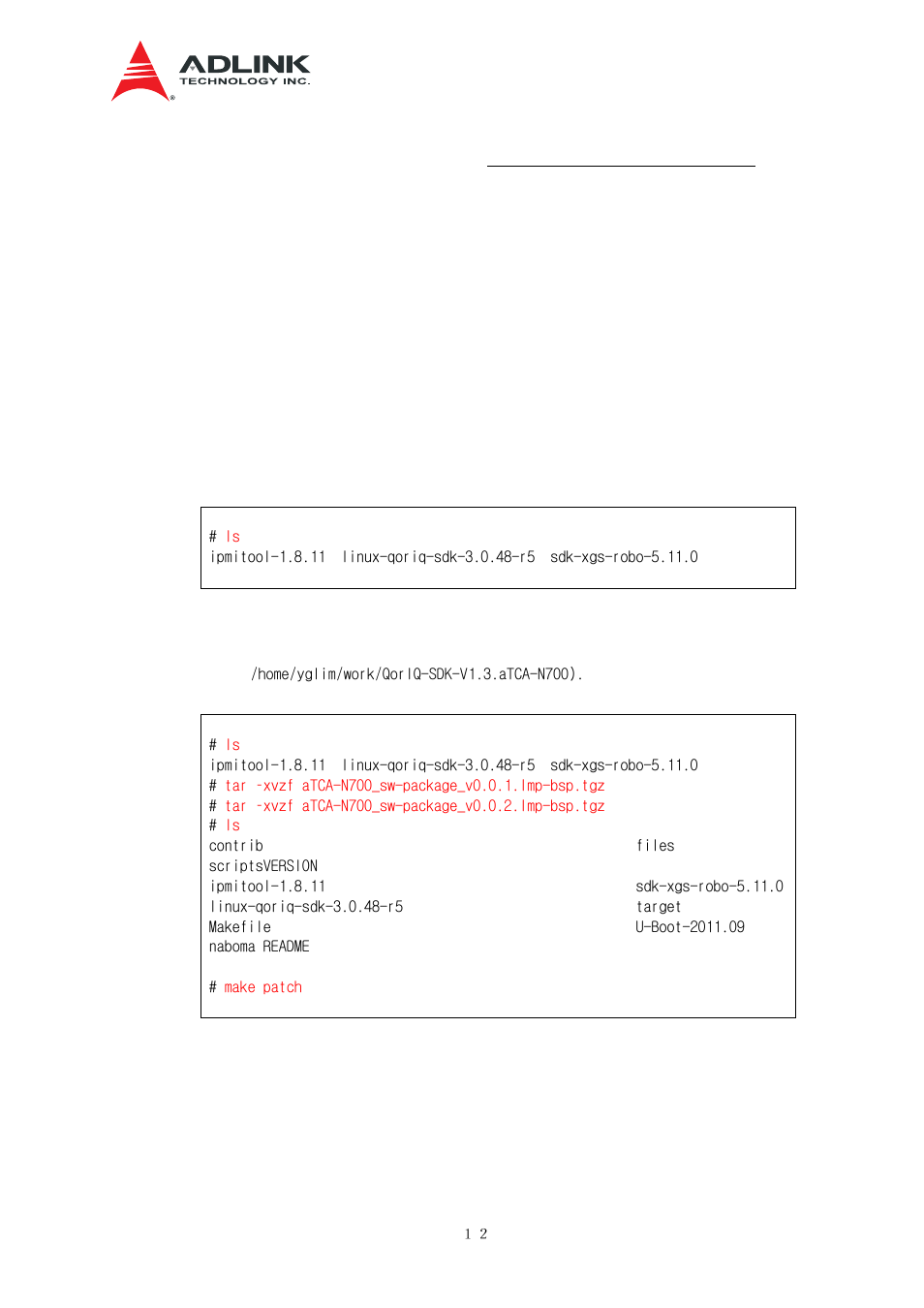 Ipmitool / bcm sdk, Compiling atca-n700 s/w package - lmp, Patching | ADLINK aTCA-N700 User Manual | Page 18 / 76