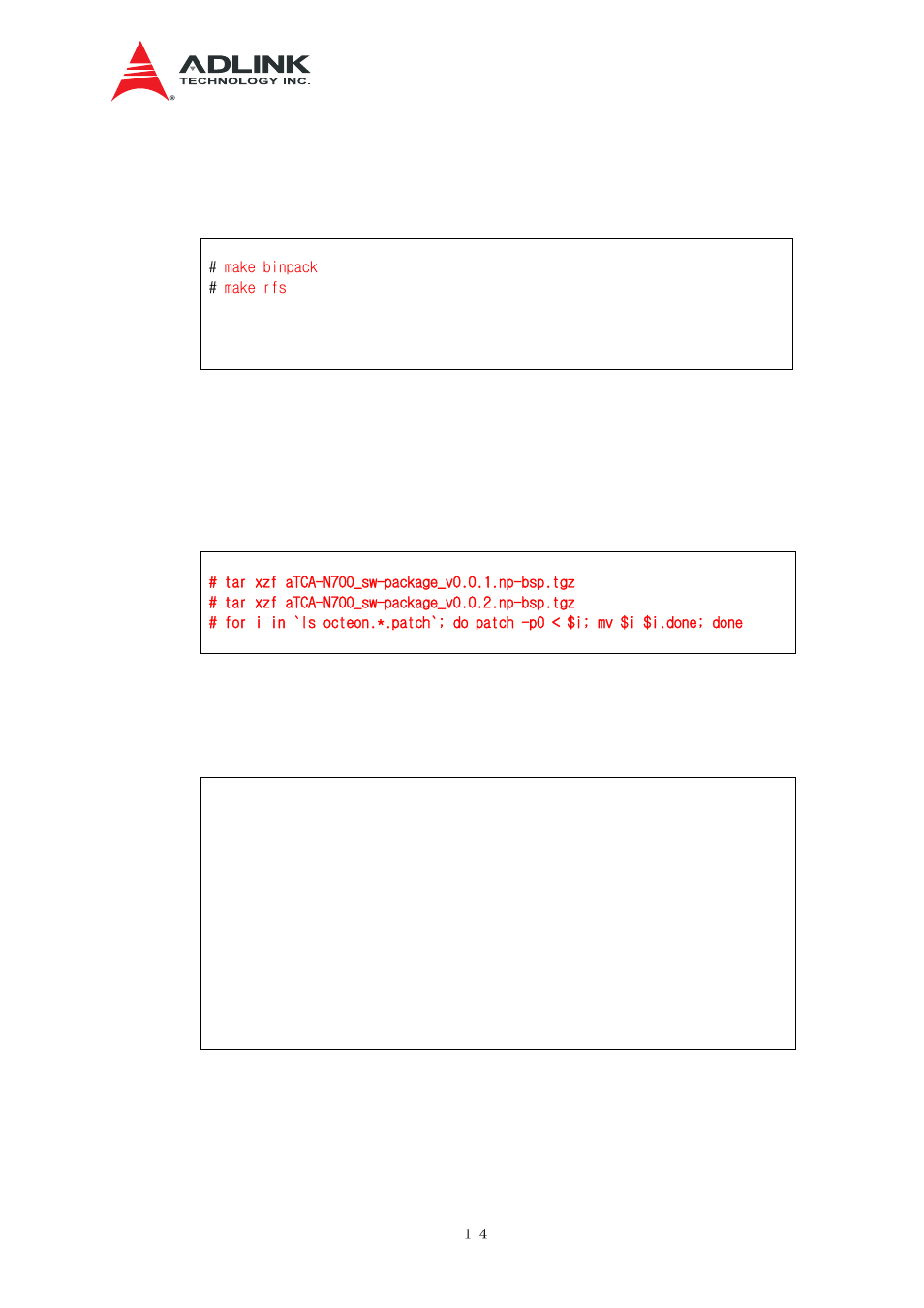 Compiling atca-n700 s/w package - np, Patching, Build | ADLINK aTCA-N700 User Manual | Page 20 / 76