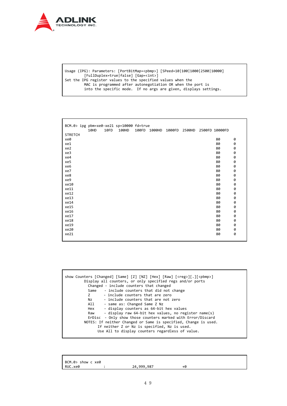 Port interframe gap configuration, Port statistics | ADLINK aTCA-N700 User Manual | Page 55 / 76