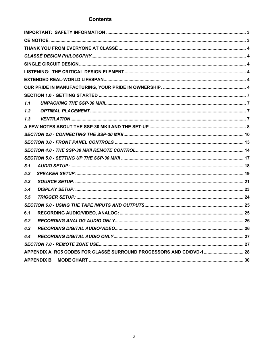 Classe Audio SSP-30 MKII User Manual | Page 6 / 32