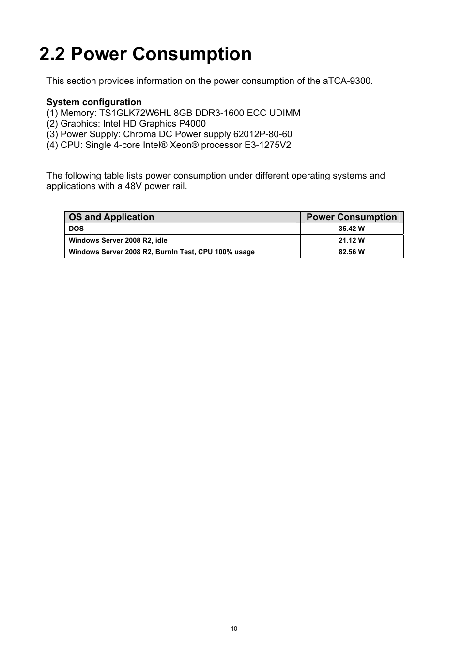 2 power consumption, Power consumption | ADLINK aTCA-9300 User Manual | Page 10 / 80