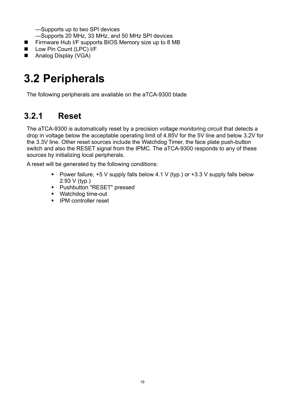 2 peripherals, Peripherals, Reset | 1 reset | ADLINK aTCA-9300 User Manual | Page 19 / 80