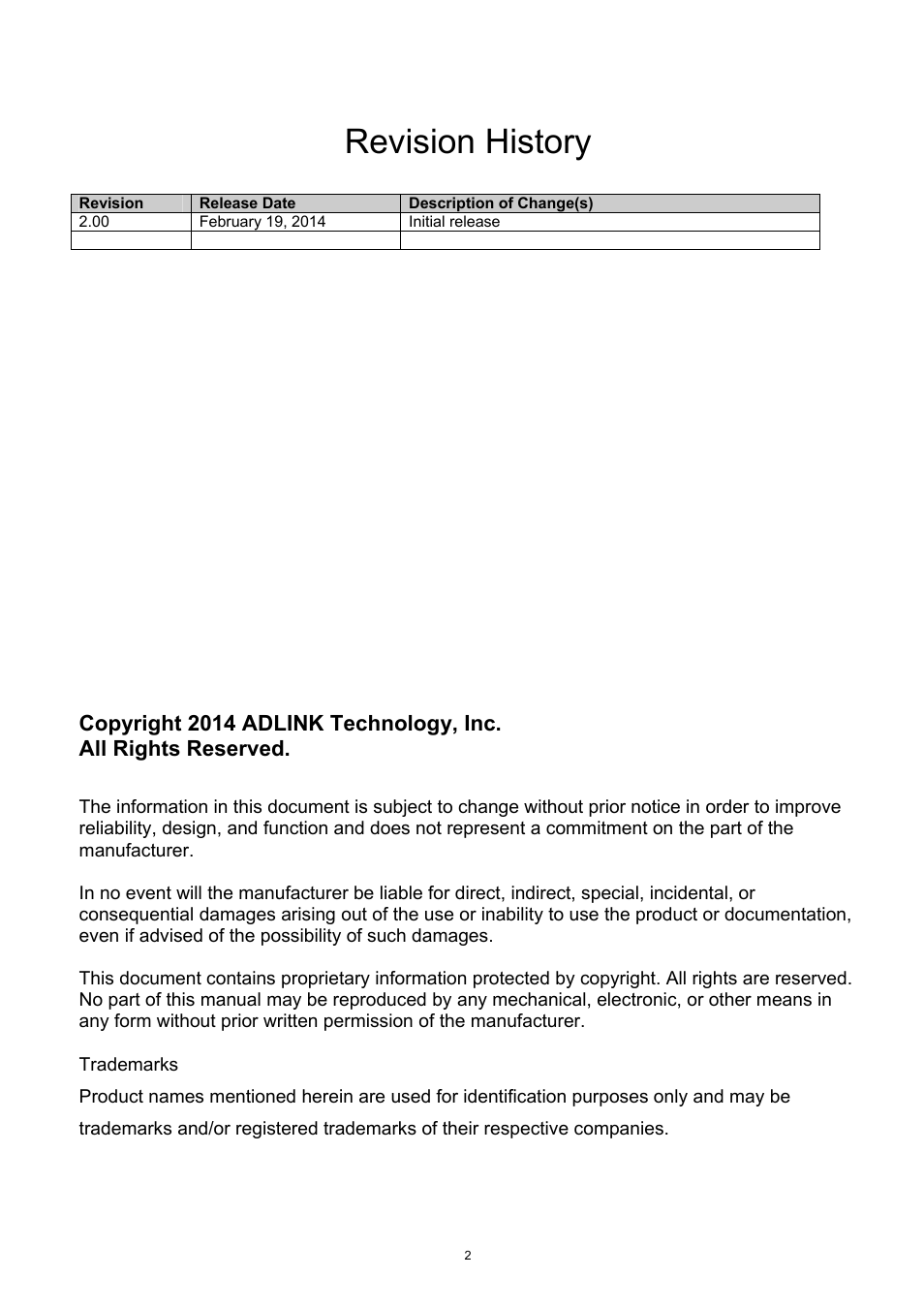 Revision history | ADLINK aTCA-9300 User Manual | Page 2 / 80