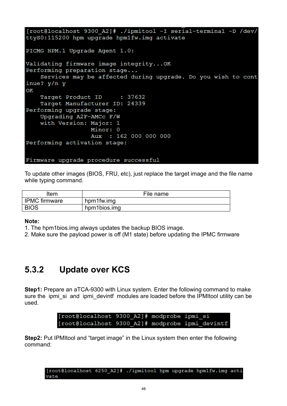 Update over kcs, 2 update over kcs | ADLINK aTCA-9300 User Manual | Page 46 / 80