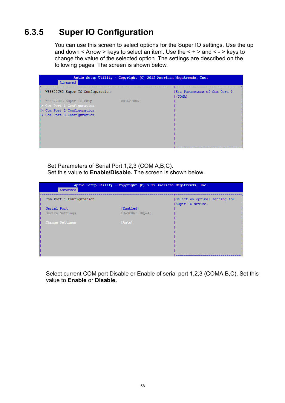 5 super io configuration, Super io configuration | ADLINK aTCA-9300 User Manual | Page 58 / 80