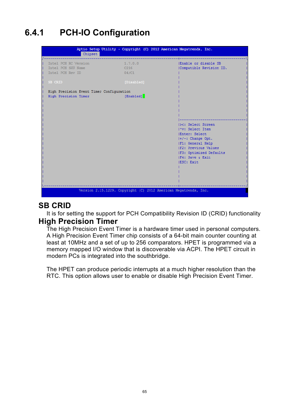 1 pch-io configuration, Pch-io configuration, Sb crid | High precision timer | ADLINK aTCA-9300 User Manual | Page 65 / 80