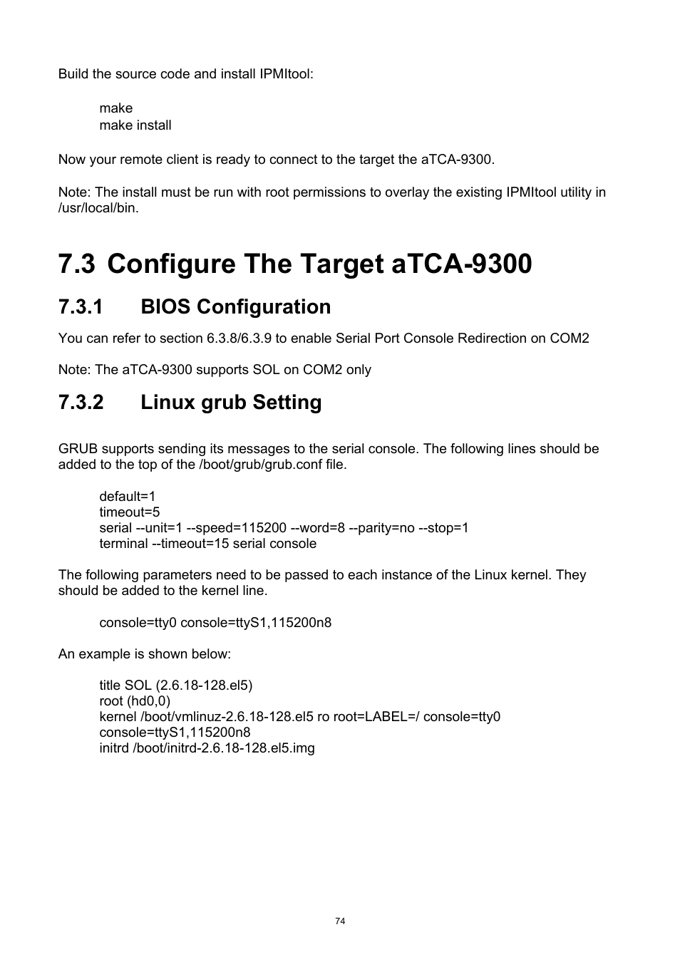 3 configure the target atca-9300, 1 bios configuration, 2 linux grub setting | Configure the target atca-9300, Bios configuration, Linux grub setting | ADLINK aTCA-9300 User Manual | Page 74 / 80