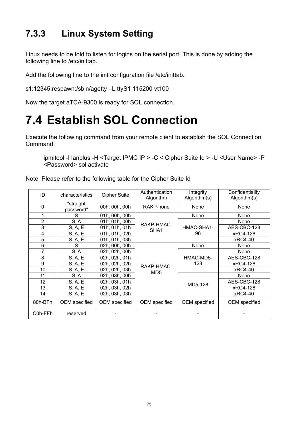 3 linux system setting, 4 establish sol connection, Linux system setting | Establish sol connection | ADLINK aTCA-9300 User Manual | Page 75 / 80