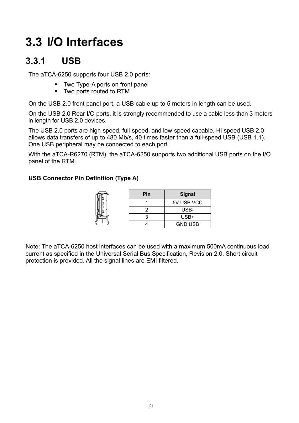 3 i/o interfaces, I/o interfaces, 1 usb | ADLINK aTCA-6250 User Manual | Page 21 / 91