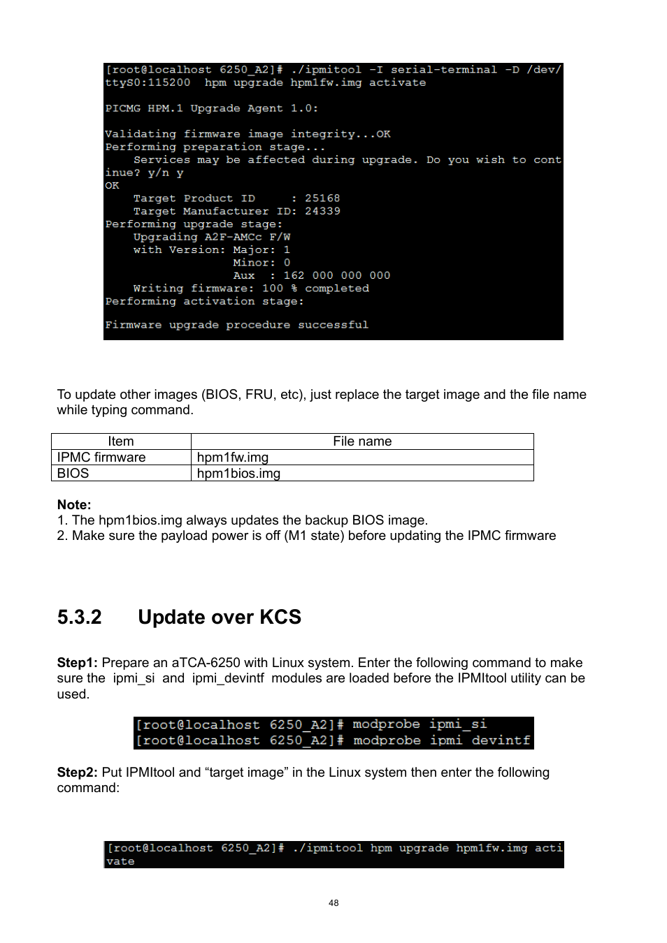 Update over kcs, 2 update over kcs | ADLINK aTCA-6250 User Manual | Page 48 / 91