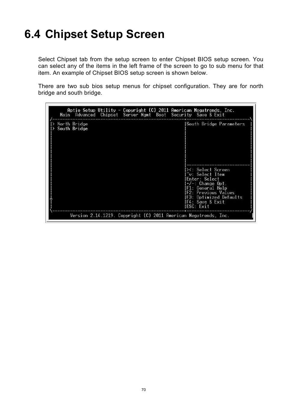 4 chipset setup screen, Chipset setup screen | ADLINK aTCA-6250 User Manual | Page 70 / 91