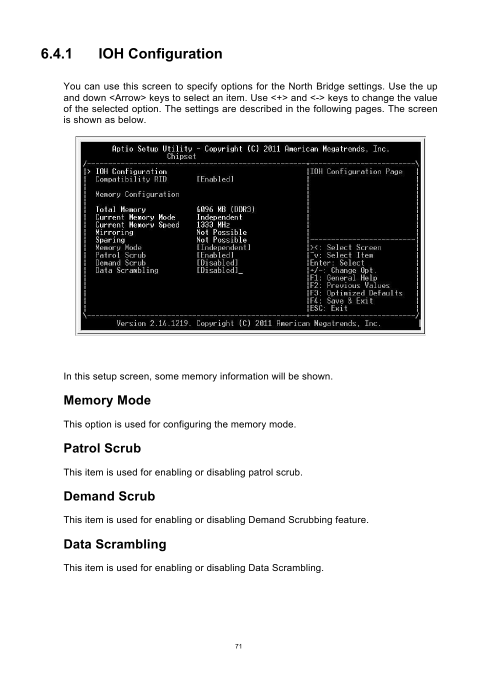 Ioh configuration, 1 ioh configuration, Patrol scrub | Demand scrub, Data scrambling | ADLINK aTCA-6250 User Manual | Page 71 / 91