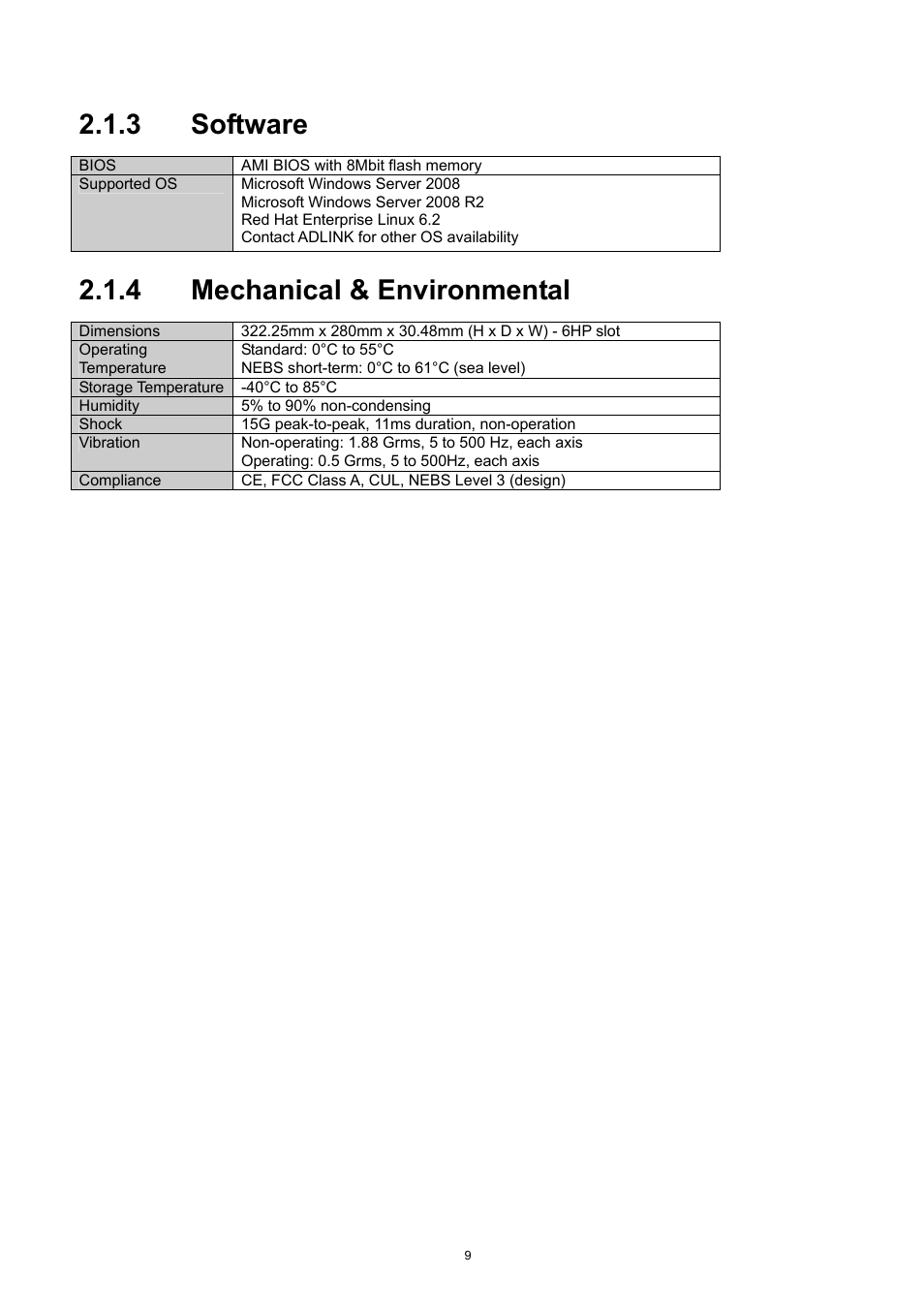 Software, Mechanical & environmental, 3 software | 4 mechanical & environmental | ADLINK aTCA-6250 User Manual | Page 9 / 91