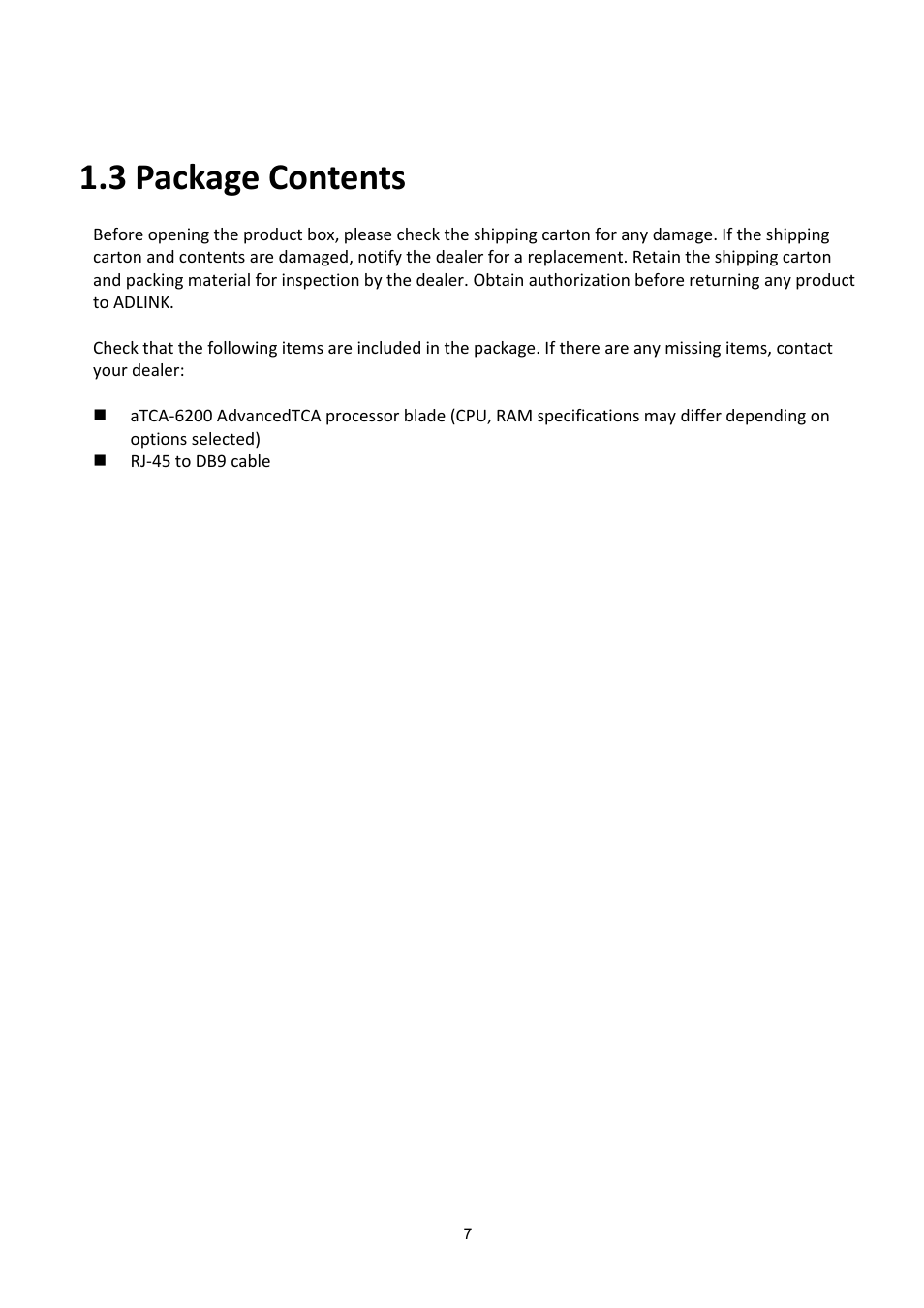 3 package contents, Ackage, Ontents | ADLINK aTCA-6200A User Manual | Page 7 / 91