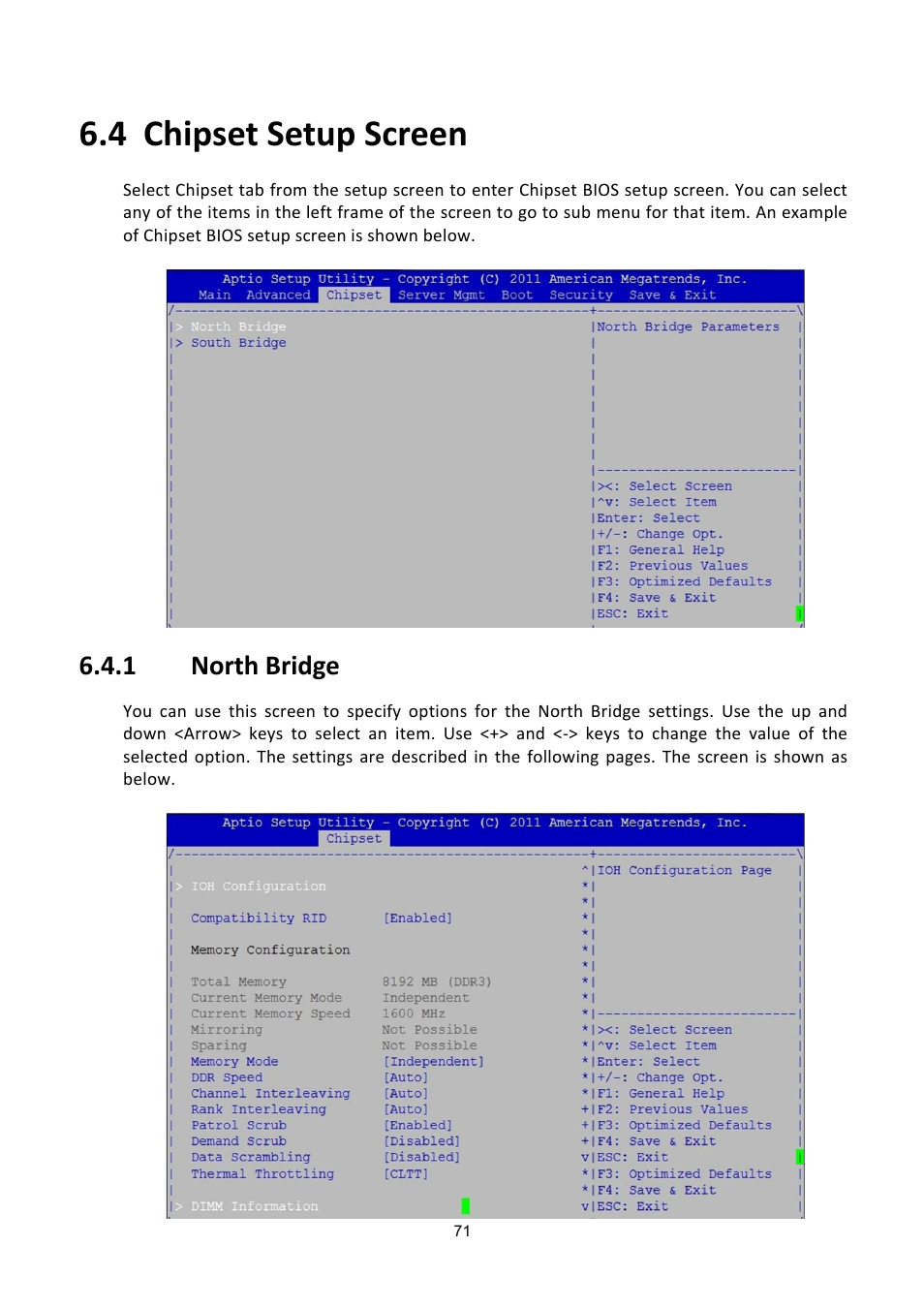 4 chipset setup screen, Hipset, Etup | Creen, Orth, Ridge, 1 north bridge | ADLINK aTCA-6200A User Manual | Page 71 / 91