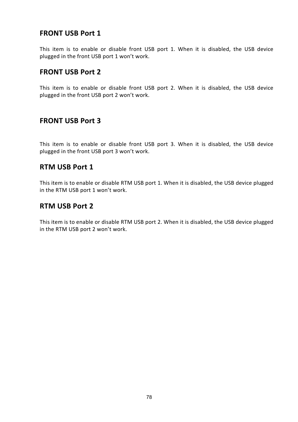 Front usb port 1, Front usb port 2, Front usb port 3 | Rtm usb port 1, Rtm usb port 2 | ADLINK aTCA-6200A User Manual | Page 78 / 91