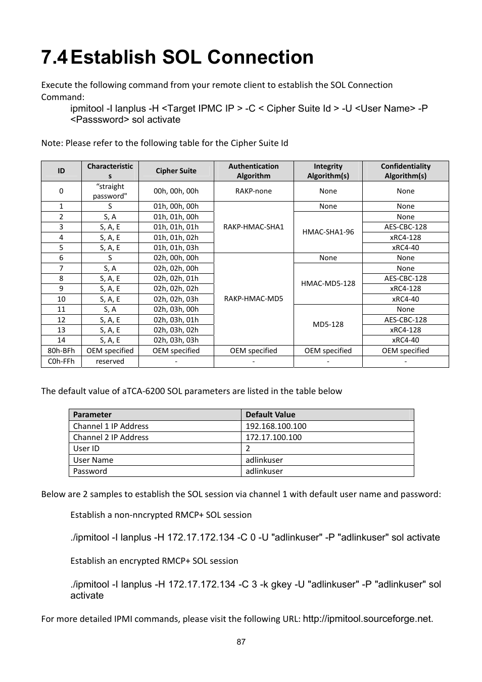 4 establish sol connection, Stablish, Onnection | ADLINK aTCA-6200A User Manual | Page 87 / 91