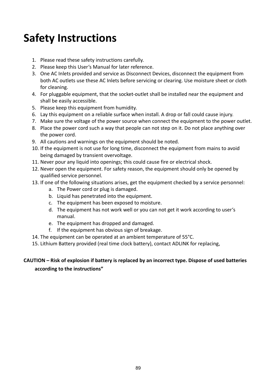 Safety instructions | ADLINK aTCA-6200A User Manual | Page 89 / 91