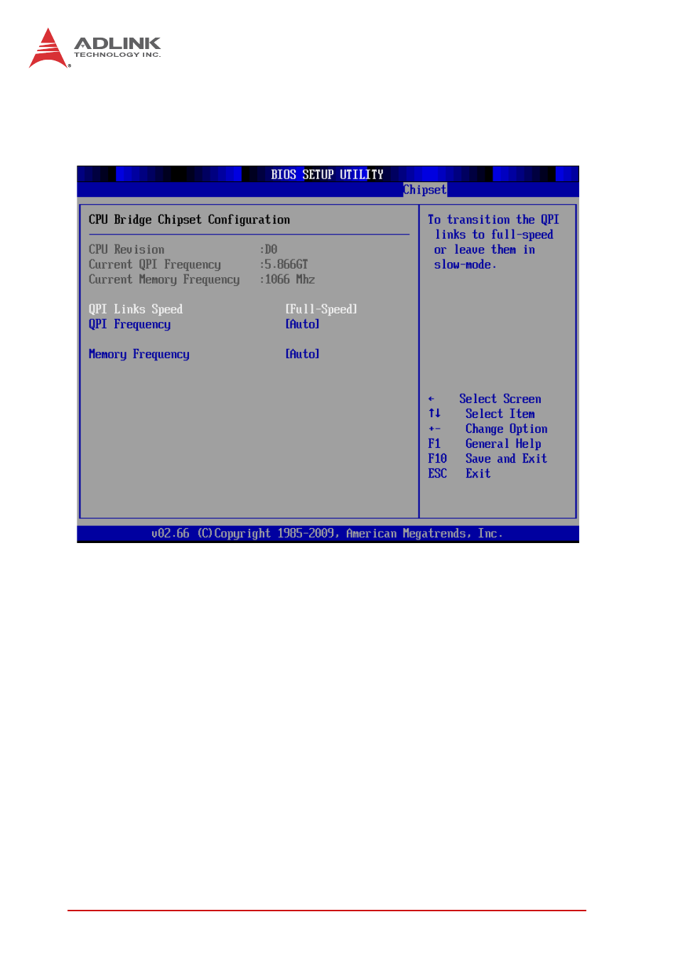 Cpu bridge configuration, Qpi links speed, Qpi frequency | Memory frequency | ADLINK aTCA-6155 User Manual | Page 102 / 112