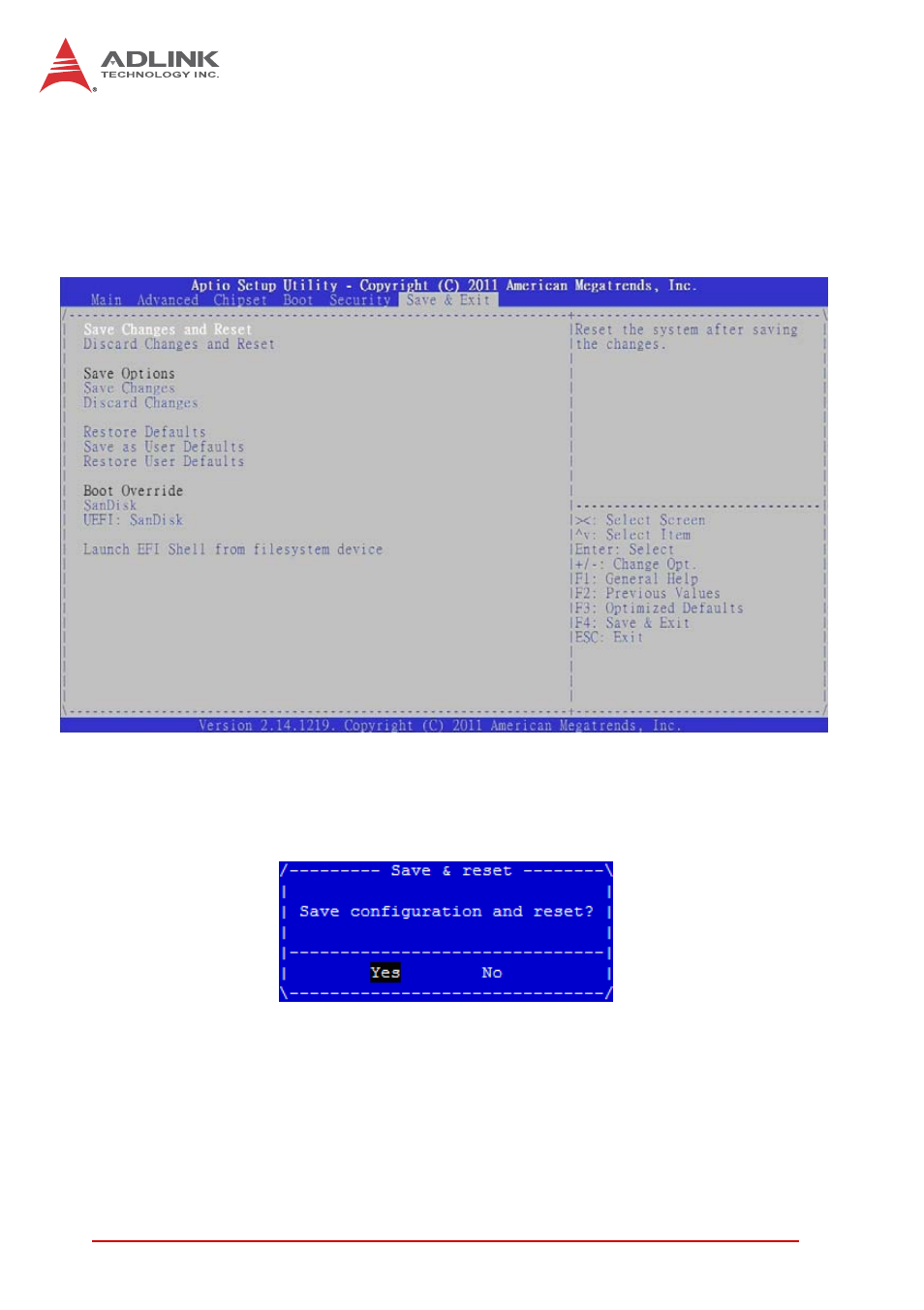 7 save & exit menu, Save changes and reset, Save & exit menu | ADLINK cPCI-3510 Series User Manual | Page 134 / 148