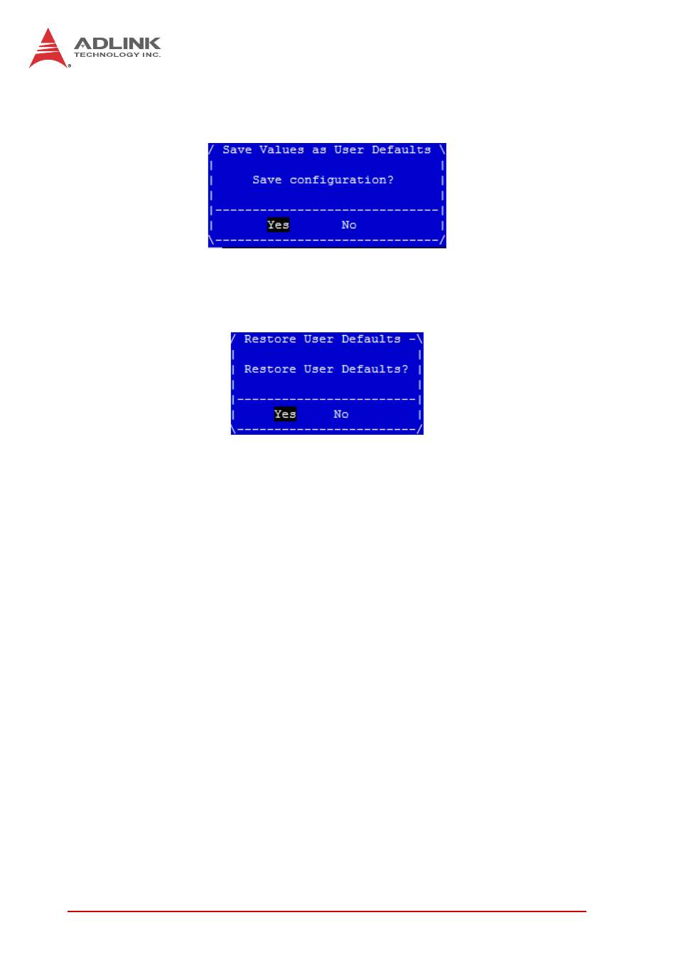 Save as user defaults, Restore user defaults | ADLINK cPCI-3510 Series User Manual | Page 136 / 148