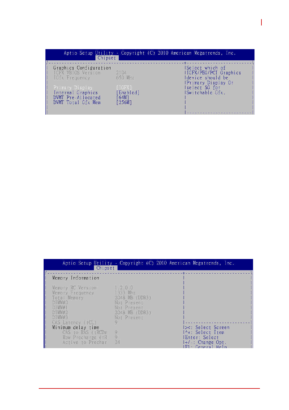 Graphics configuration, Primary display, Internal graphics | Dvmt pre-allocated, Dvmt total gfx mem, Memory information | ADLINK cPCI-3970 Series User Manual | Page 135 / 158