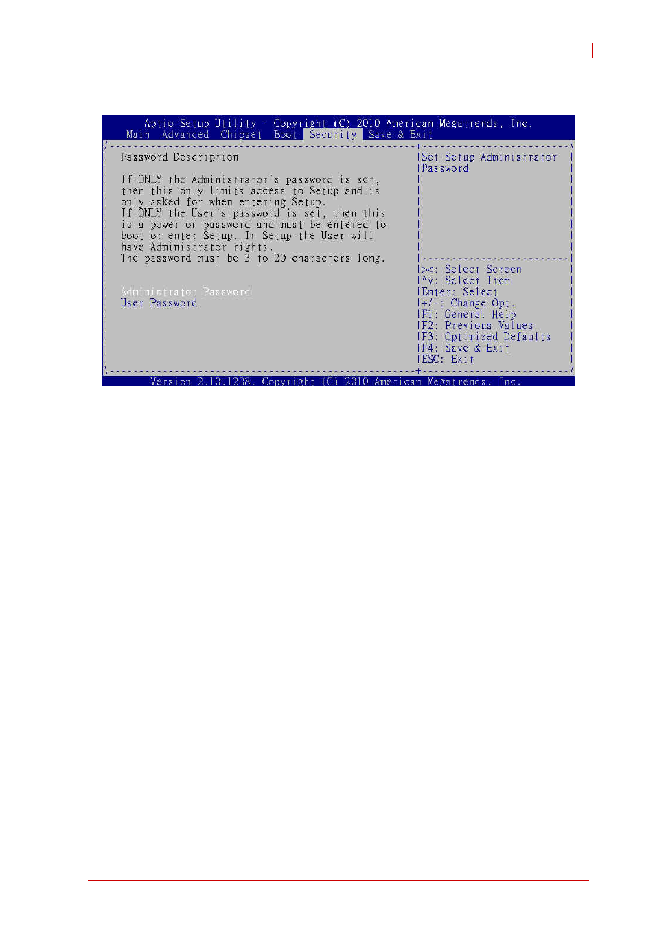 6 security setup, Administrator password, User password | Security setup | ADLINK cPCI-3970 Series User Manual | Page 139 / 158