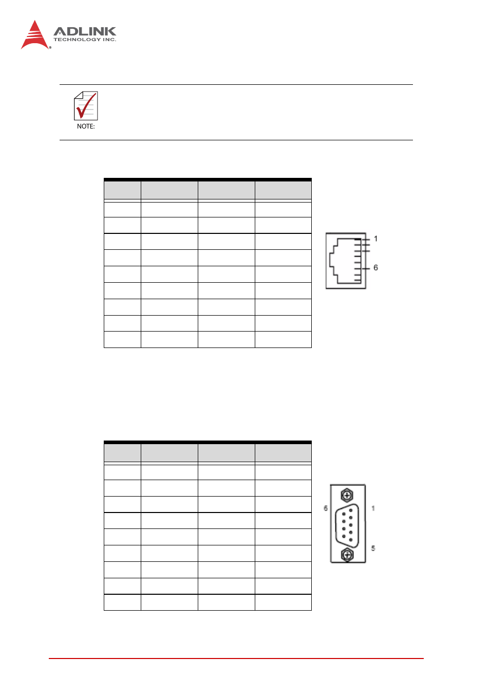 Cpci-3970g/u serial ports, Com1 connector (rj-45), Com1 connector with db-9 adapter | Table 4-9, Cpci-3970g/u com1 (rj-45) pin definition | ADLINK cPCI-3970 Series User Manual | Page 58 / 158