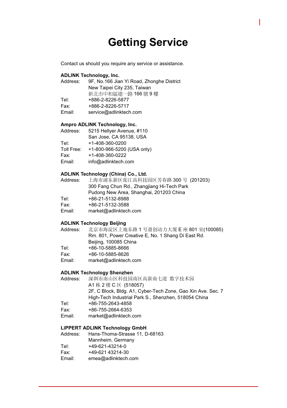 Getting service | ADLINK cPCI-3620 User Manual | Page 101 / 102