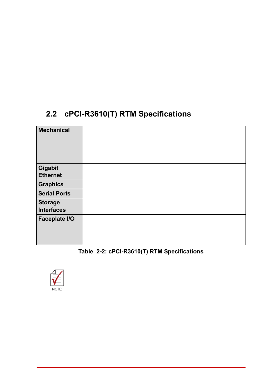 2 cpci-r3610(t) rtm specifications, Cpci-r3610(t) rtm specifications, Table 2-2: cpci-r3610(t) rtm specifications | ADLINK cPCI-3620 User Manual | Page 21 / 102