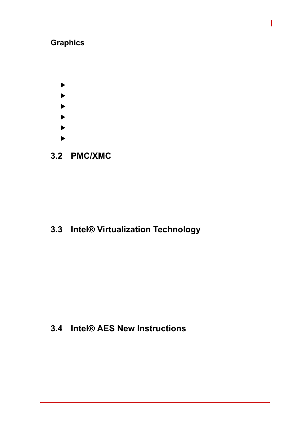 Graphics, 2 pmc/xmc, 3 intel® virtualization technology | 4 intel® aes new instructions, Pmc/xmc, Intel® virtualization technology, Intel® aes new instructions | ADLINK cPCI-3620 User Manual | Page 31 / 102