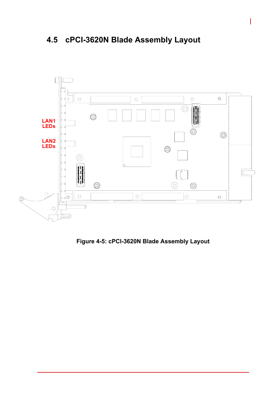 5 cpci-3620n blade assembly layout, Cpci-3620n blade assembly layout, Figure 4-5: cpci-3620n blade assembly layout | ADLINK cPCI-3620 User Manual | Page 37 / 102