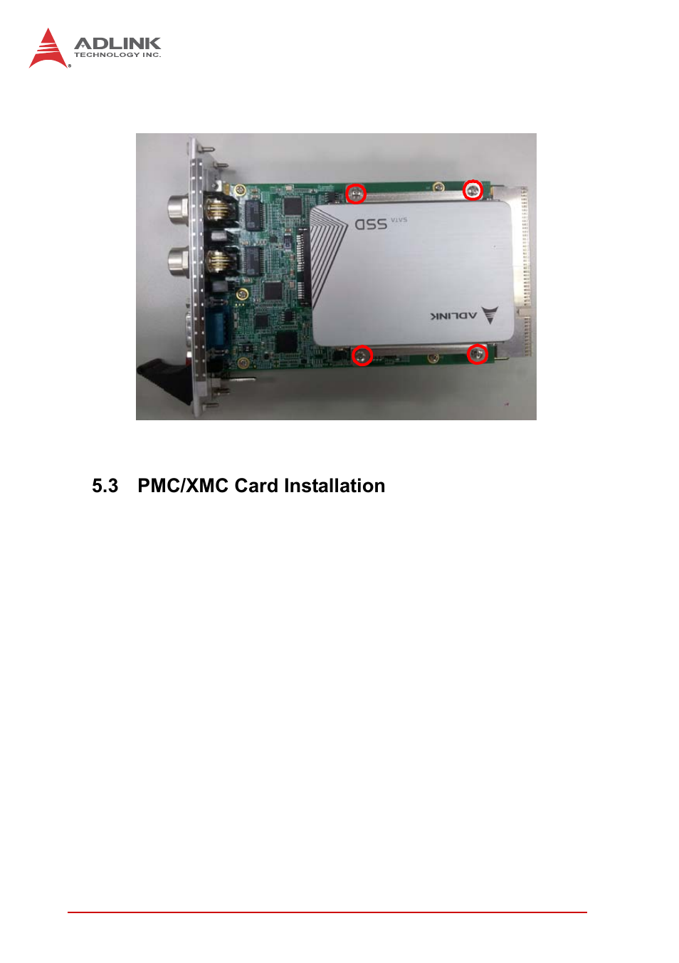 3 pmc/xmc card installation, Pmc/xmc card installation | ADLINK cPCI-3620 User Manual | Page 64 / 102