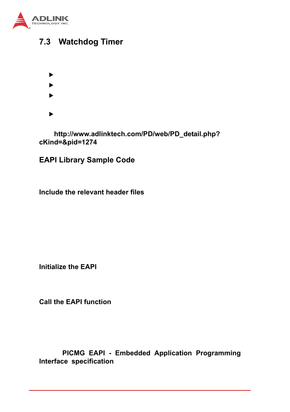 3 watchdog timer, Eapi library sample code, Watchdog timer | ADLINK cPCI-3620 User Manual | Page 70 / 102