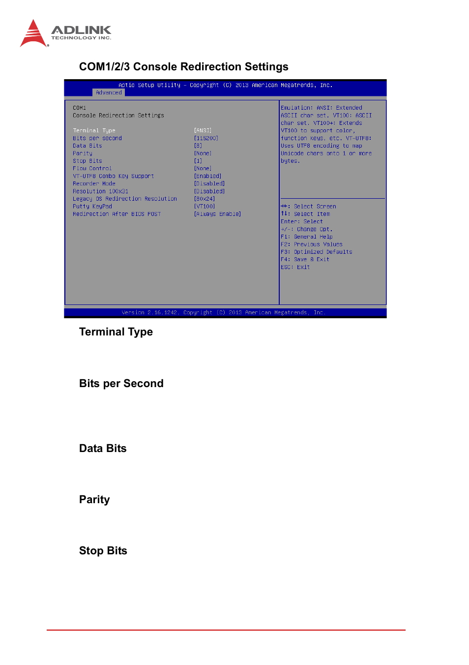 Com1/2/3 console redirection settings | ADLINK cPCI-3620 User Manual | Page 80 / 102