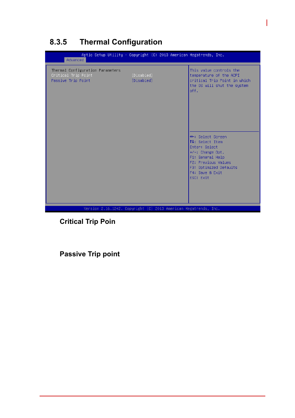 5 thermal configuration, Critical trip poin, Passive trip point | ADLINK cPCI-3620 User Manual | Page 85 / 102