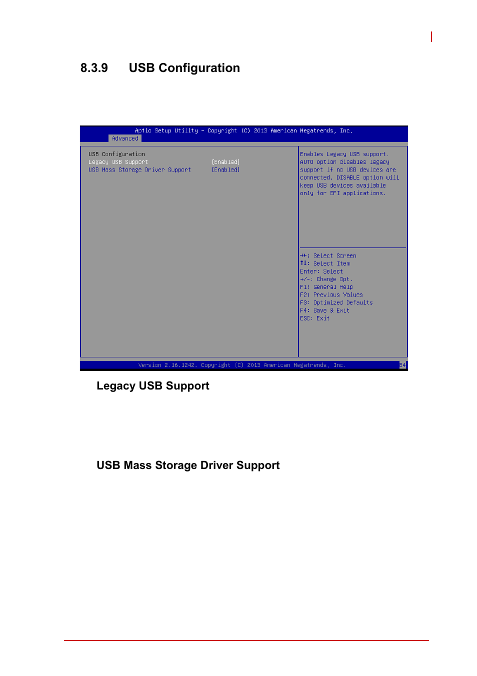 9 usb configuration, Legacy usb support, Usb mass storage driver support | ADLINK cPCI-3620 User Manual | Page 89 / 102