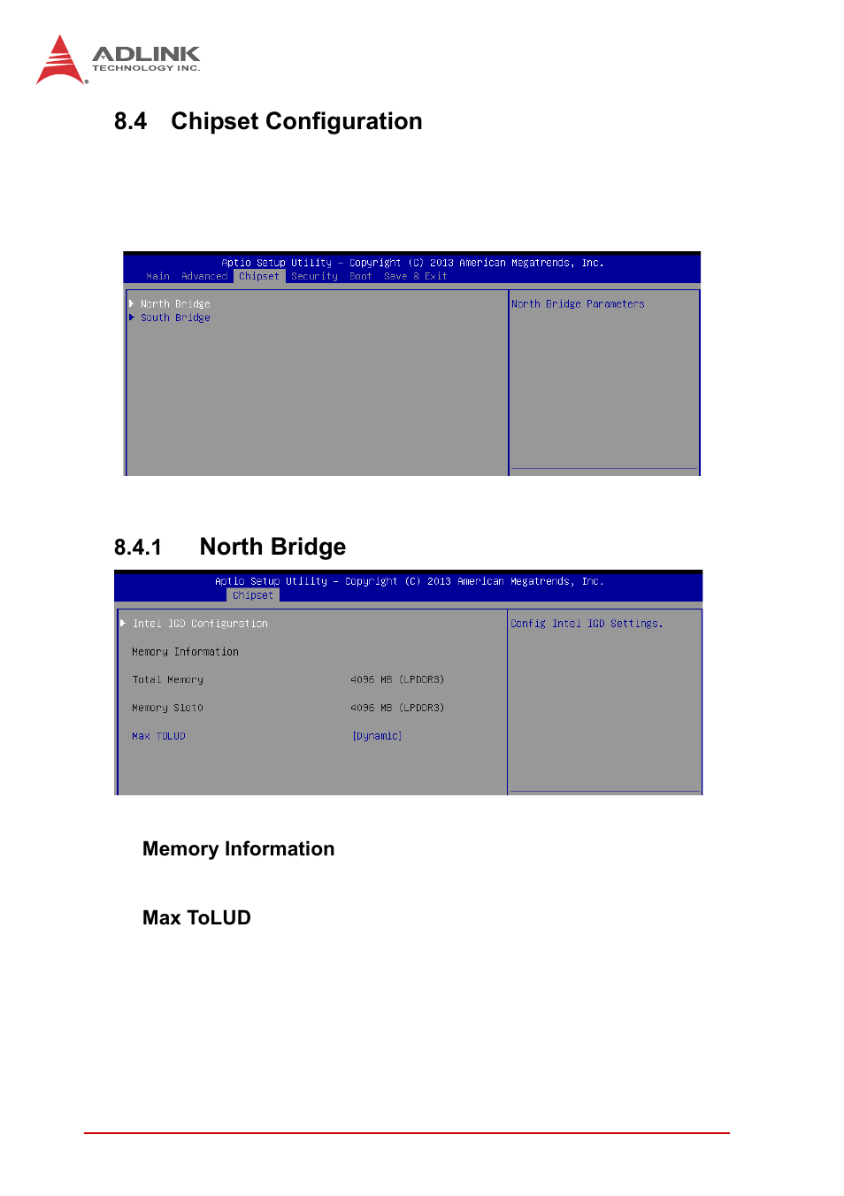 4 chipset configuration, 1 north bridge, Memory information | Max tolud, Chipset configuration, North bridge | ADLINK cPCI-3620 User Manual | Page 90 / 102