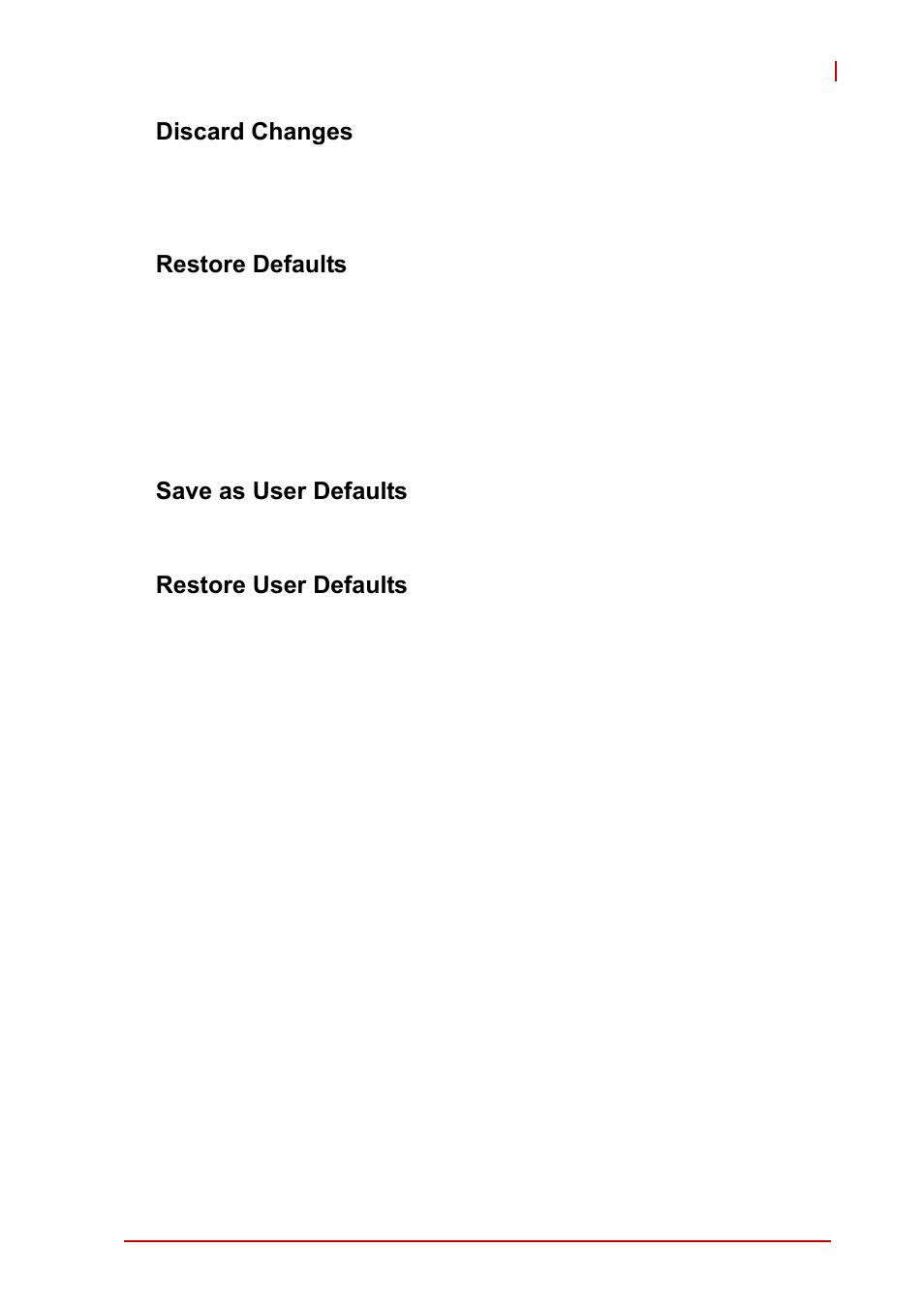 Discard changes, Restore defaults, Save as user defaults | Restore user defaults | ADLINK cPCI-3620 User Manual | Page 97 / 102