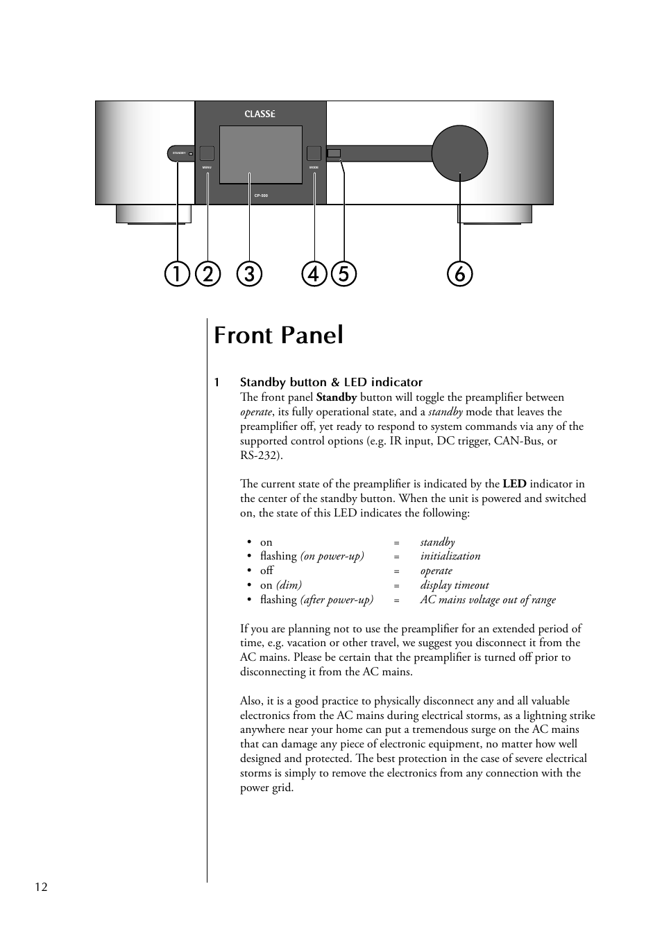 Front panel | Classe Audio CP-500 User Manual | Page 12 / 44