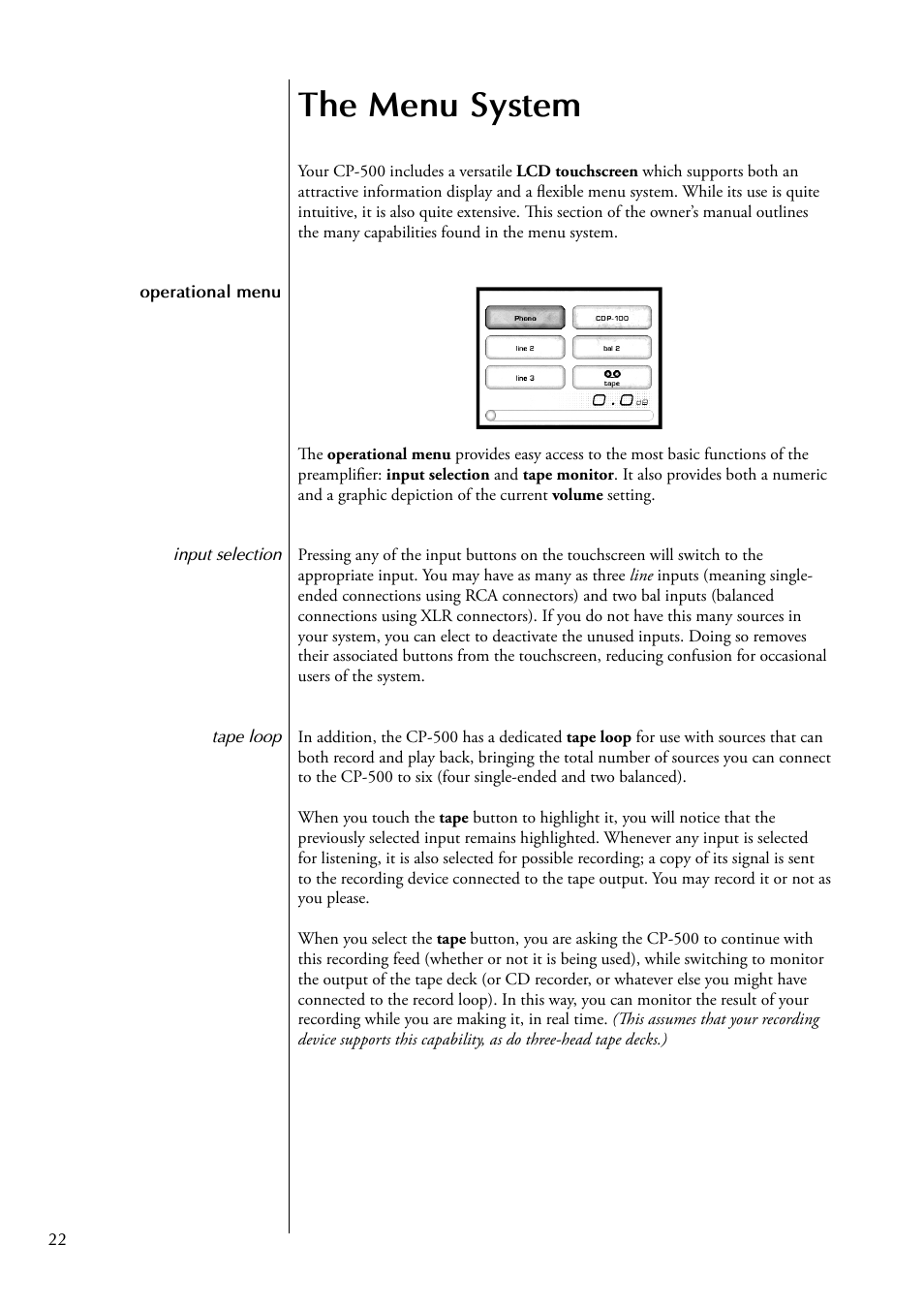 The menu system | Classe Audio CP-500 User Manual | Page 22 / 44