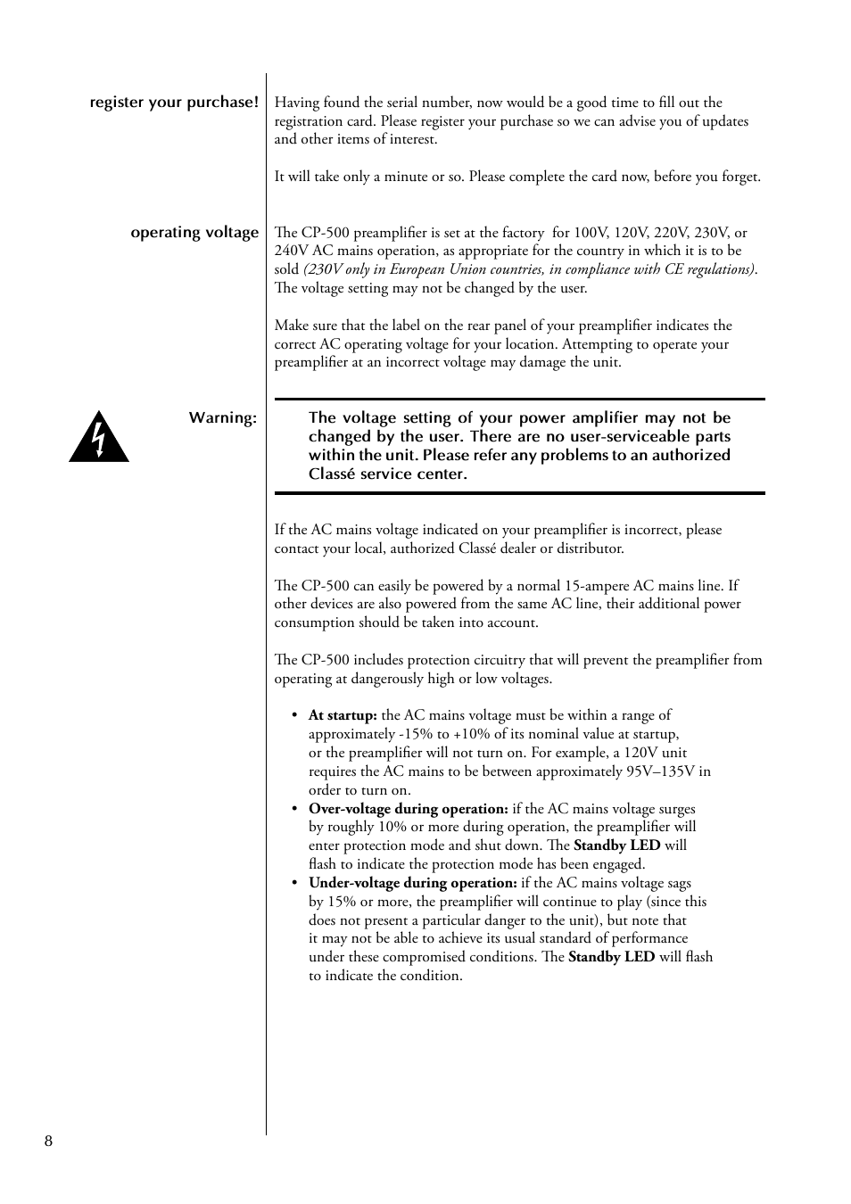 Classe Audio CP-500 User Manual | Page 8 / 44