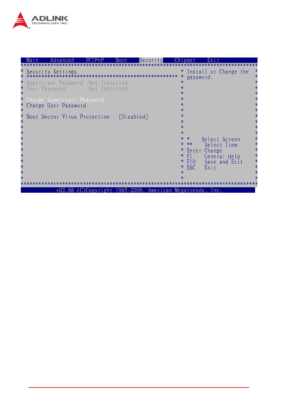 6 security setup, Password support, Two levels of password protection | Security setup | ADLINK cPCI-3615 User Manual | Page 102 / 110