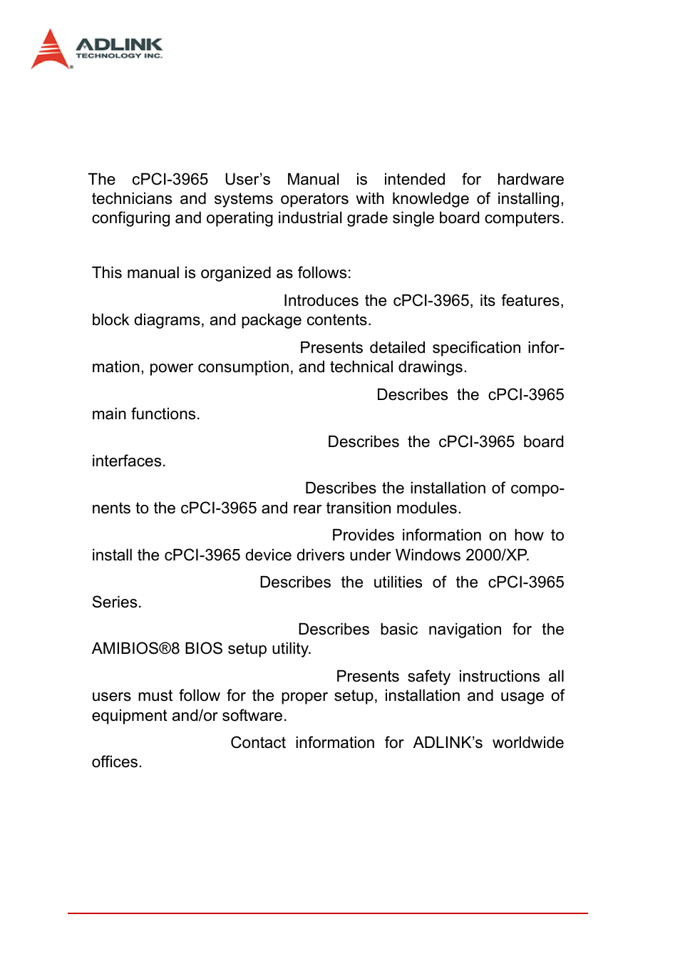 Audience and scope, Manual organization | ADLINK cPCI-3965 User Manual | Page 4 / 92