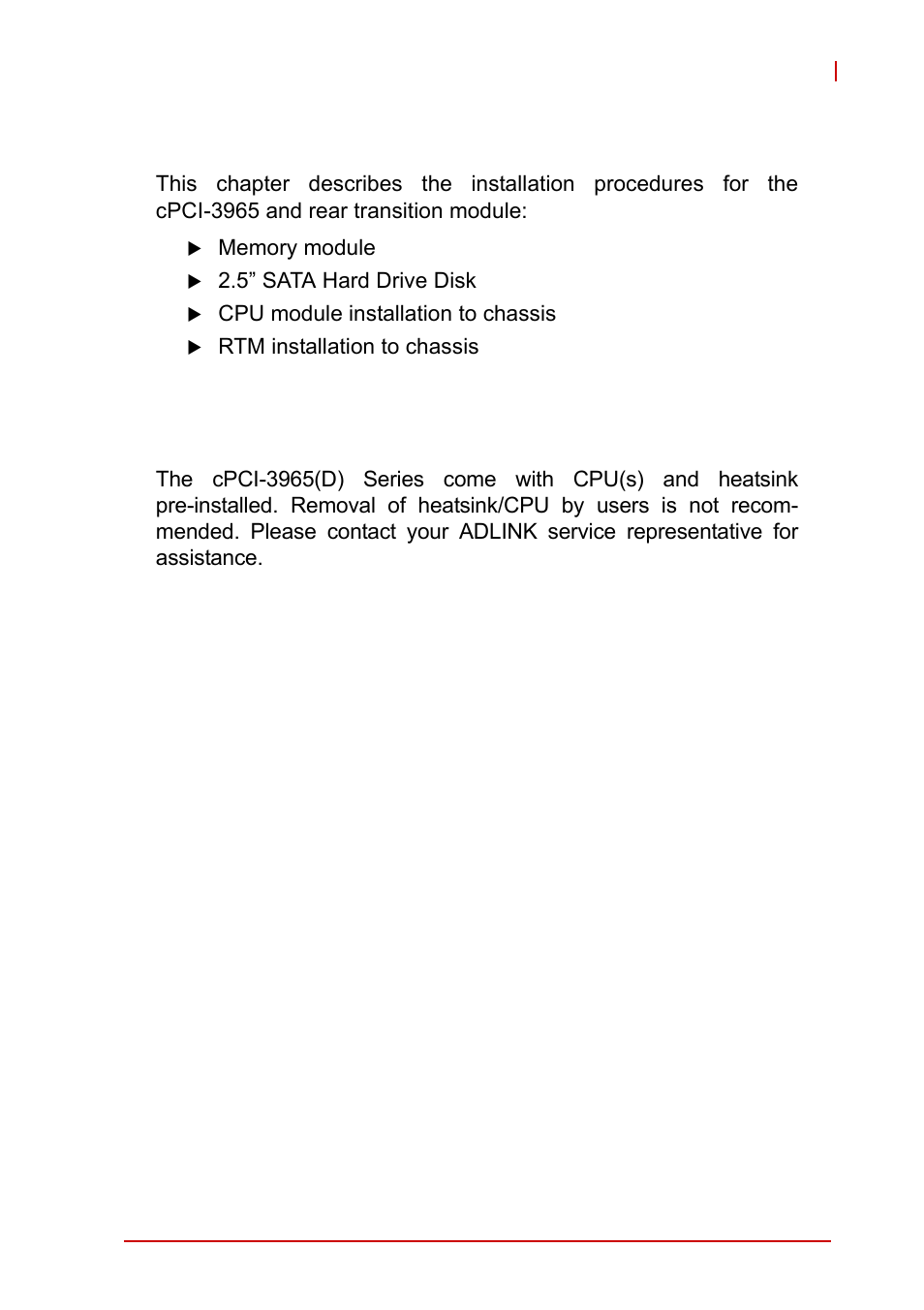 5 getting started, 1 cpu and heatsink, Chapter 5, getting started | Cpu and heatsink, 5getting started | ADLINK cPCI-3965 User Manual | Page 49 / 92
