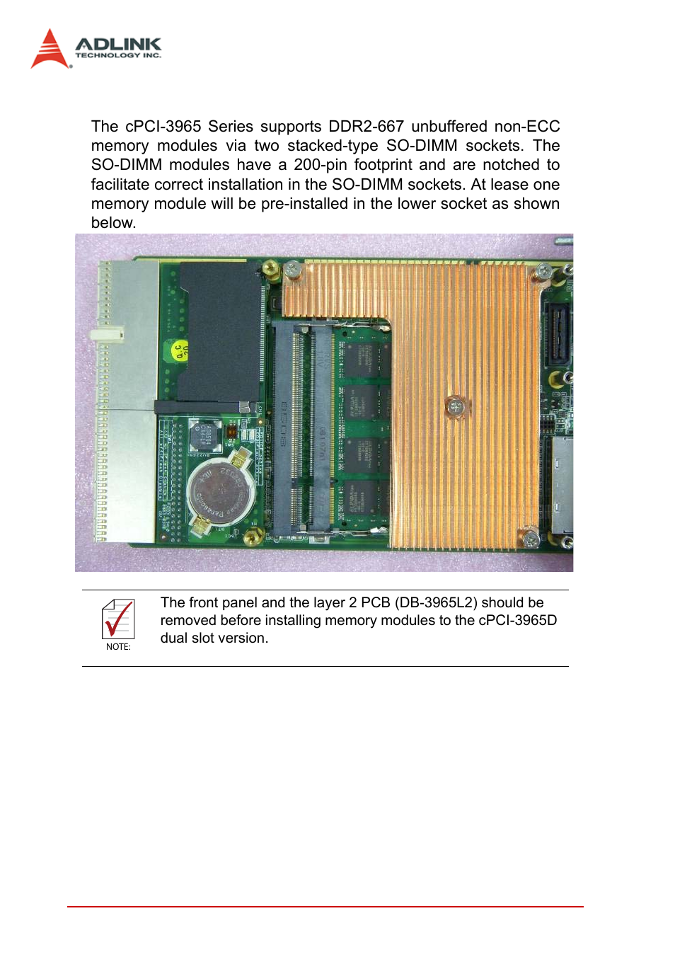 2 memory module installation, Memory module installation | ADLINK cPCI-3965 User Manual | Page 50 / 92